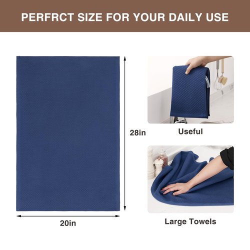 Homaxy 100% Cotton Waffle Weave Kitchen Dish Towels, Ultra Soft Absorbent Quick Drying Cleaning Towel, 20x28 Inches, 6-Pack, Navy Blue