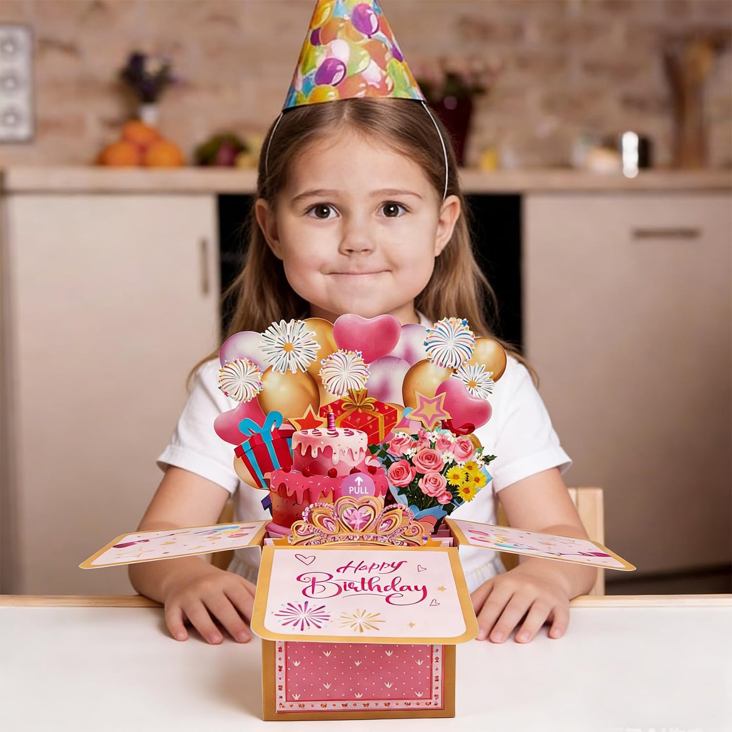 SOLIFEGOBLE 3D Pop Up Birthday Card, Handmade Pull Out Surprise Gift Box Greeting Card with Envelope, Birthday Gift for Women Mom Wife Daughter Girlfriend