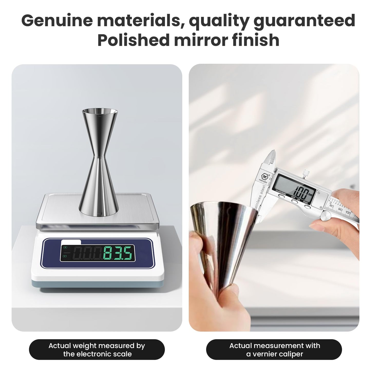 Professional Bartender Jigger, Thickened 18/8 Stainless Steel Japanese Style Double Jigger with Laser Etched Measurements, No Curled Lip Design,for Home & Bar Use (1oz/2oz, 10ml/20ml/30ml/45ml)