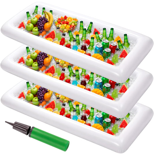 3PCS Inflatable Serving Trays Salad Ice Bar Food Drink Containers - BBQ Picnic Pool Party Supplies Buffet Luau Cooler,with a Drain Plug