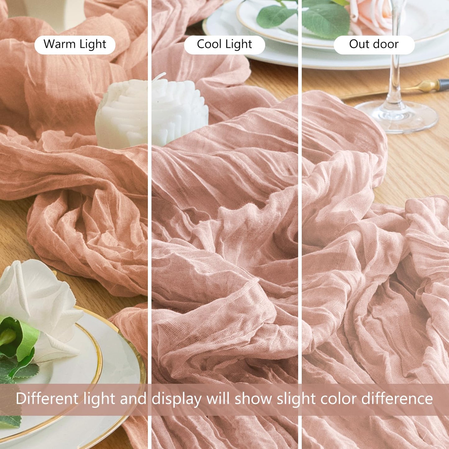 Wokceer Dusty Pink Cheesecloth Table Runner Spring 10FT Boho Gauze Easter Cheese Cloth Table Runner for Party 120 Inches Long Rustic Sheer Runners for Baby Bridal Shower Decor