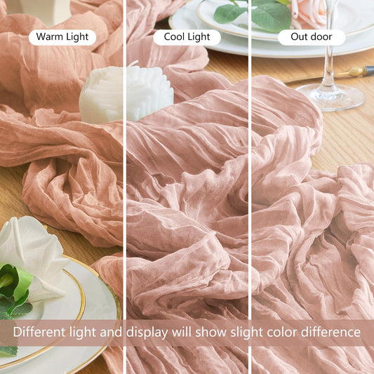 Wokceer Dusty Pink Cheesecloth Table Runner Spring 10FT Boho Gauze Easter Cheese Cloth Table Runner for Party 120 Inches Long Rustic Sheer Runners for Baby Bridal Shower Decor