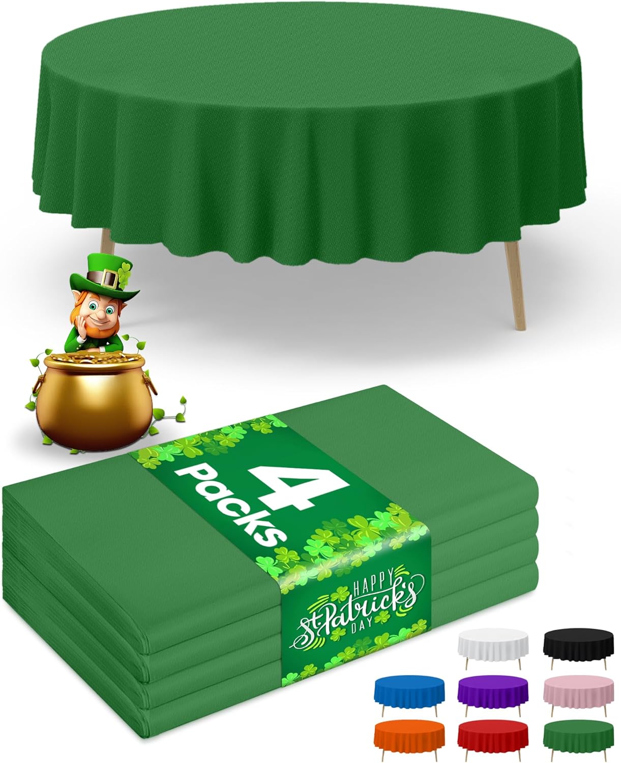 Niuara Green Plastic Table Cloth - 84" Round Disposable Table Covers for St. Patrick's Day & Parties