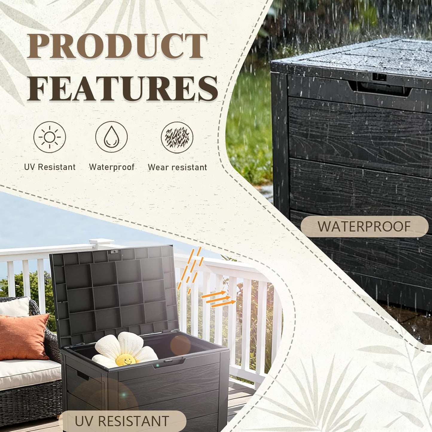 Skiennix 35 Gallon Outdoor Storage Box - Waterproof Resin Deck Box for Cushions & Tools