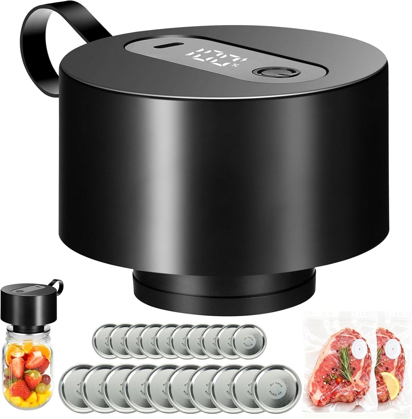 Skiennix Electric Mason Jar Vacuum Sealer Kit - Automatic Food Storage Sealing Machine | Cordless, Compatible with Wide & Regular Mouth Jars