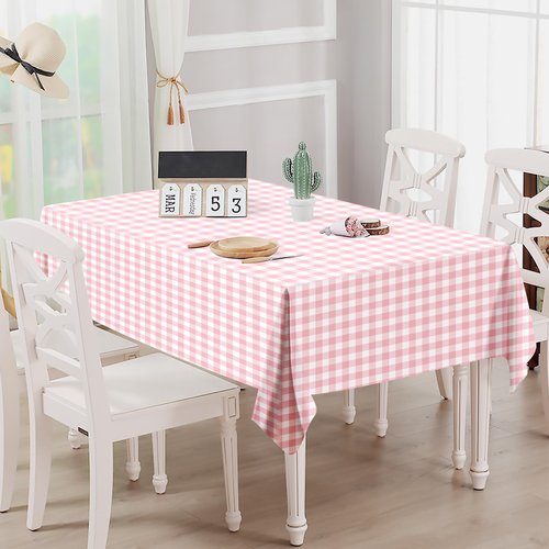 FALIZIFU 2 Pack Pink Gingham Tablecloth 54 × 108 Inch Pink and White Checkered Table Cloth Plastic Rectangle Table Cover for Picnic Birthday Wedding Baby Shower Party Gingham Tablecloth Diaposable