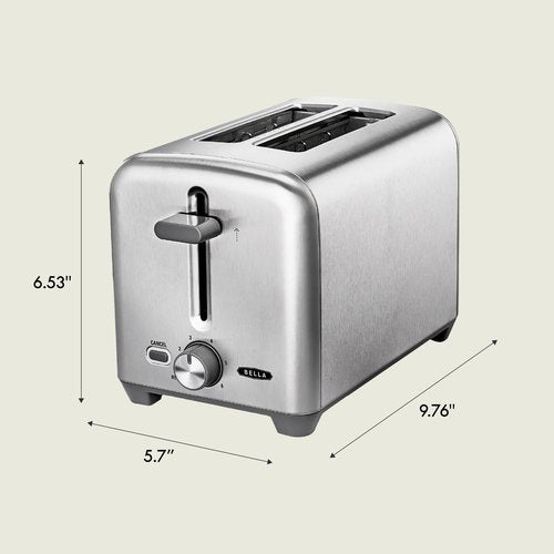 bella Stainless Steel 2 Slice Toaster with Extra Wide Slots & Removable Crumb Tray - 6 Browning Options, Auto Shut Off & Reheat Function - Toast Bread, Bagel & Waffle