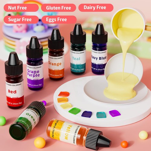 Gel Food Coloring Rainbow Edible Food Dye Set for Baking Royal Icing Cookie Supplies Gluten Free 7x6g Food Grade Liquid Food Color Kit, 0.25 Fl. Oz/Bottles