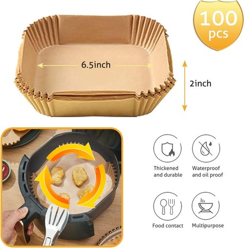 Ailun Air Fryer Paper Liners - 100PCS Non-Stick, Oil Resistant Parchment Paper | 6.5 Inch for 2-5 QT Air Fryers