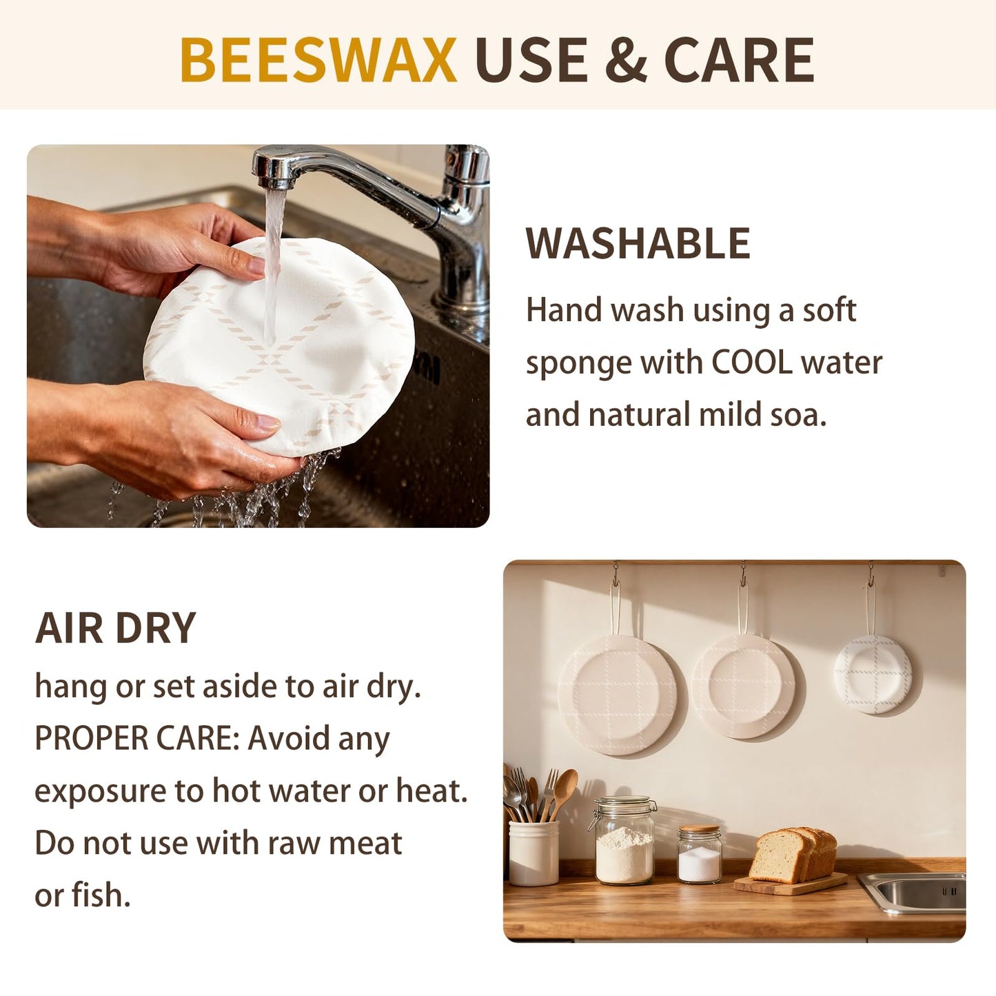 Reusable Bowl Covers for Bread Proofing- 3pc Beeswax Bowl Covers Reusable 8/10/12 Inch, 100% Organic Cotton, Elastic Cover for Sourdough- Shower Caps for Sourdough Bread, Dough Proofing & Food Storage