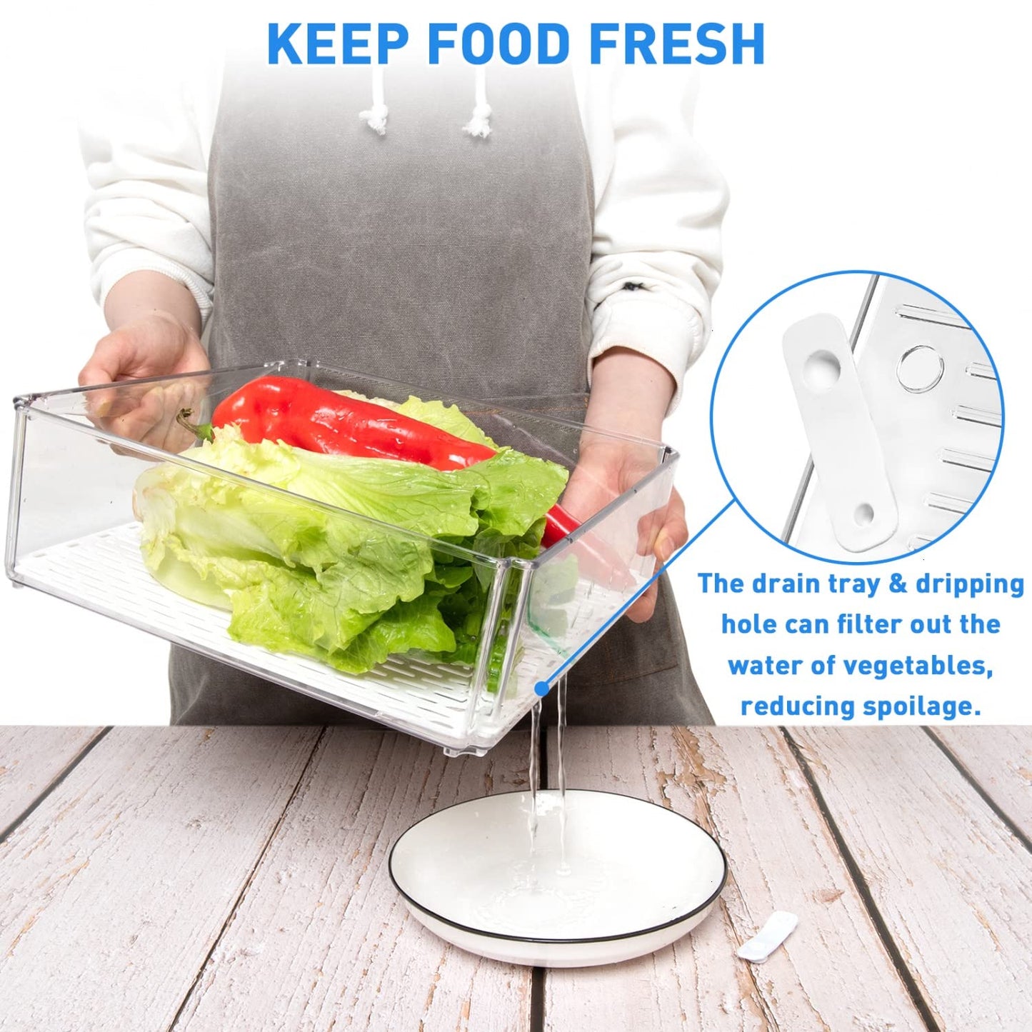 POMEAT 10-Pack Stackable Fridge Organizer Bins with Lids - Clear Produce & Food Storage Containers