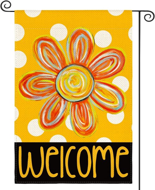 AVOIN Colorlife Summer Floral Garden Flag - Double-Sided 12x18 Inch Polka Dots Welcome Flag