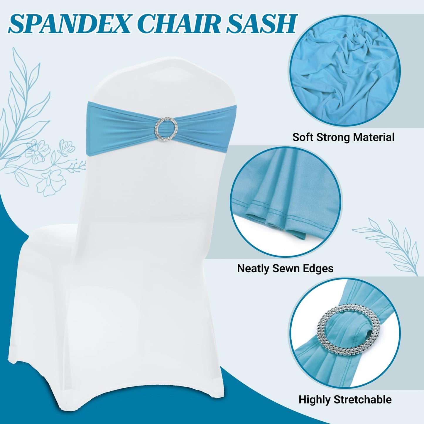 MDS Spandex Chair Sashes - Premium Stretch Chair Cover Bands with Buckle Slider | Universal Fit - Blue (Pack of 75)