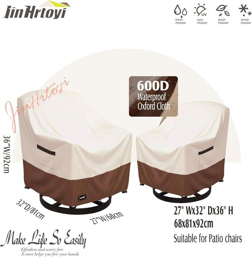 JinHrtoyi Outdoor Chair Covers - 100% Waterproof Heavy Duty Protection | 27"Wx32"Dx36"H | Beige & Brown