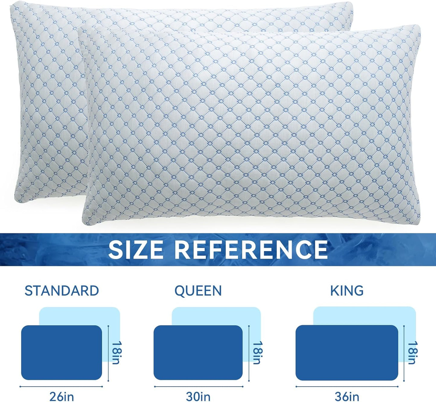 Skiennix Cooling Bed Pillows - Shredded Memory Foam for Neck Support | Adjustable Queen Size 2-Pack