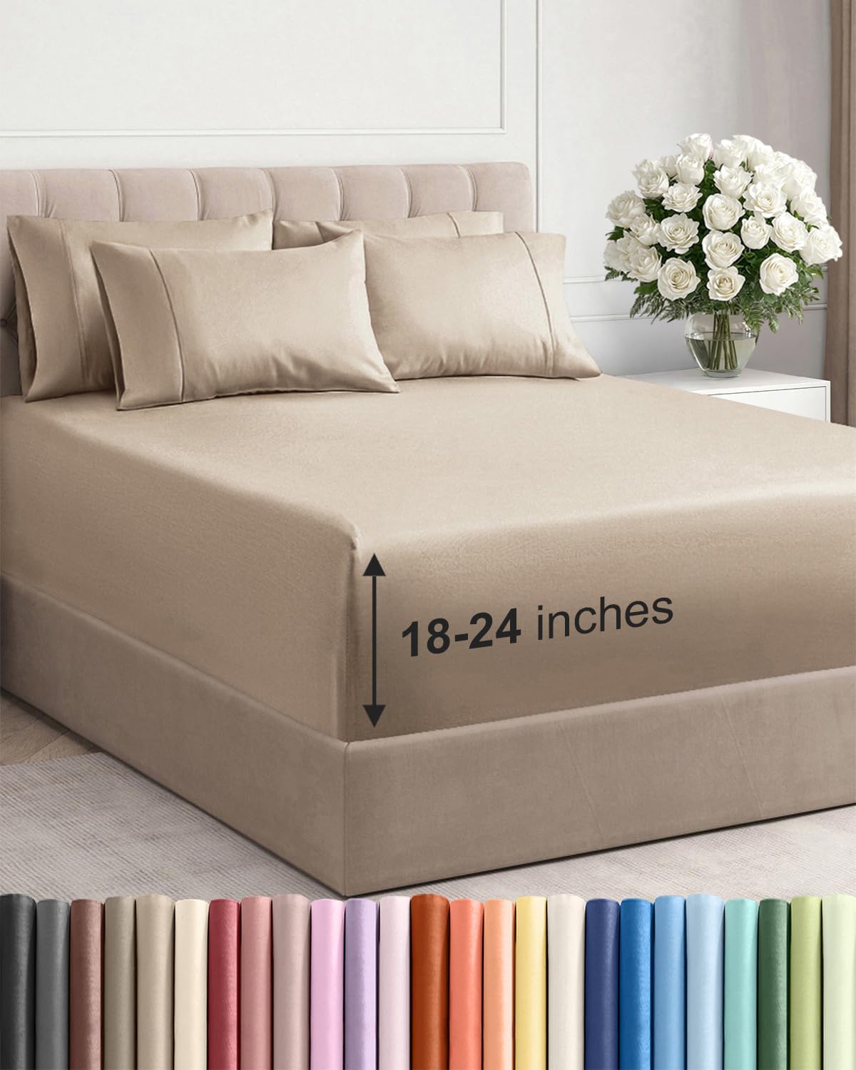 Skiennix Extra Deep Queen Sheet Set - 6 Piece Cooling & Breathable Bedding - Soft, Wrinkle-Free Cream
