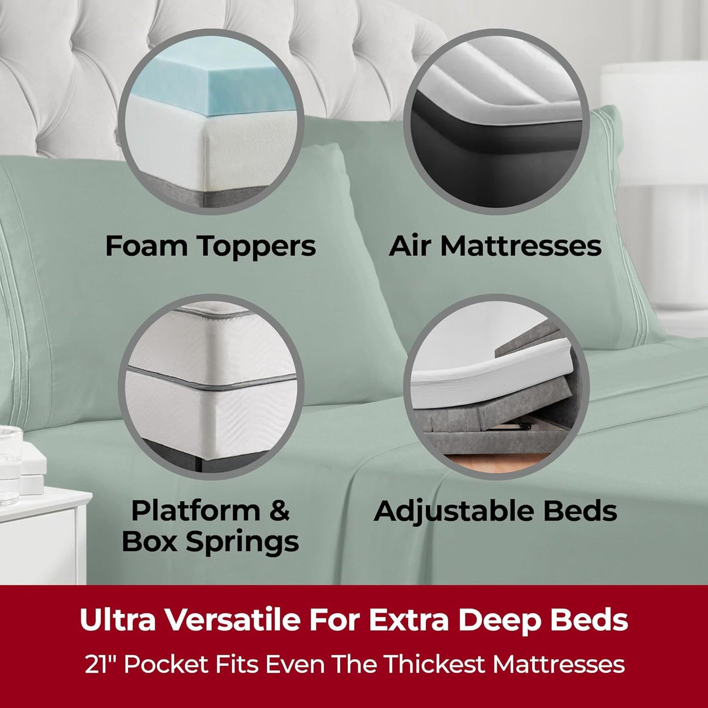 Mellanni Extra Deep Split King Sheets - Hotel Luxury Ultra Soft Bedding Set | 5 PC Emerald Green, Wrinkle Resistant
