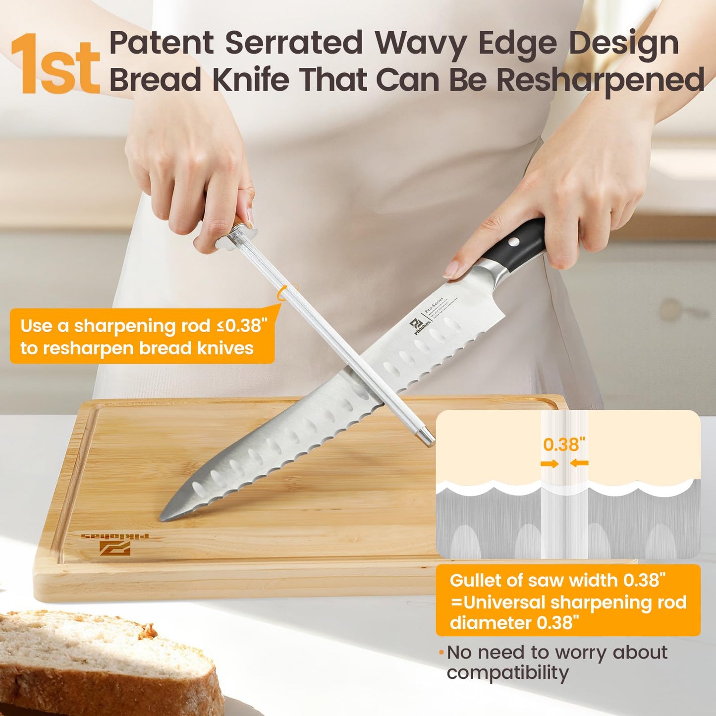 Piklohas Bread Slicer With Bread knife, World's 1st Horizontal Bread Cutter for Homemade Bread, 4 Thickness Adjustable, Paired With Multifunction Serrated Knife for Efficient Slicing, Baking Gifts