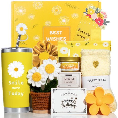 Birthday Gifts for Women Teen Girl, Happy Birthday Gift Box for Her Yellow Daisy Gifts for Women Sister, Daughter, Friends, Girlfriend, Wife, Mom, Coworker Friendship Birthday Gift Basket Care Package