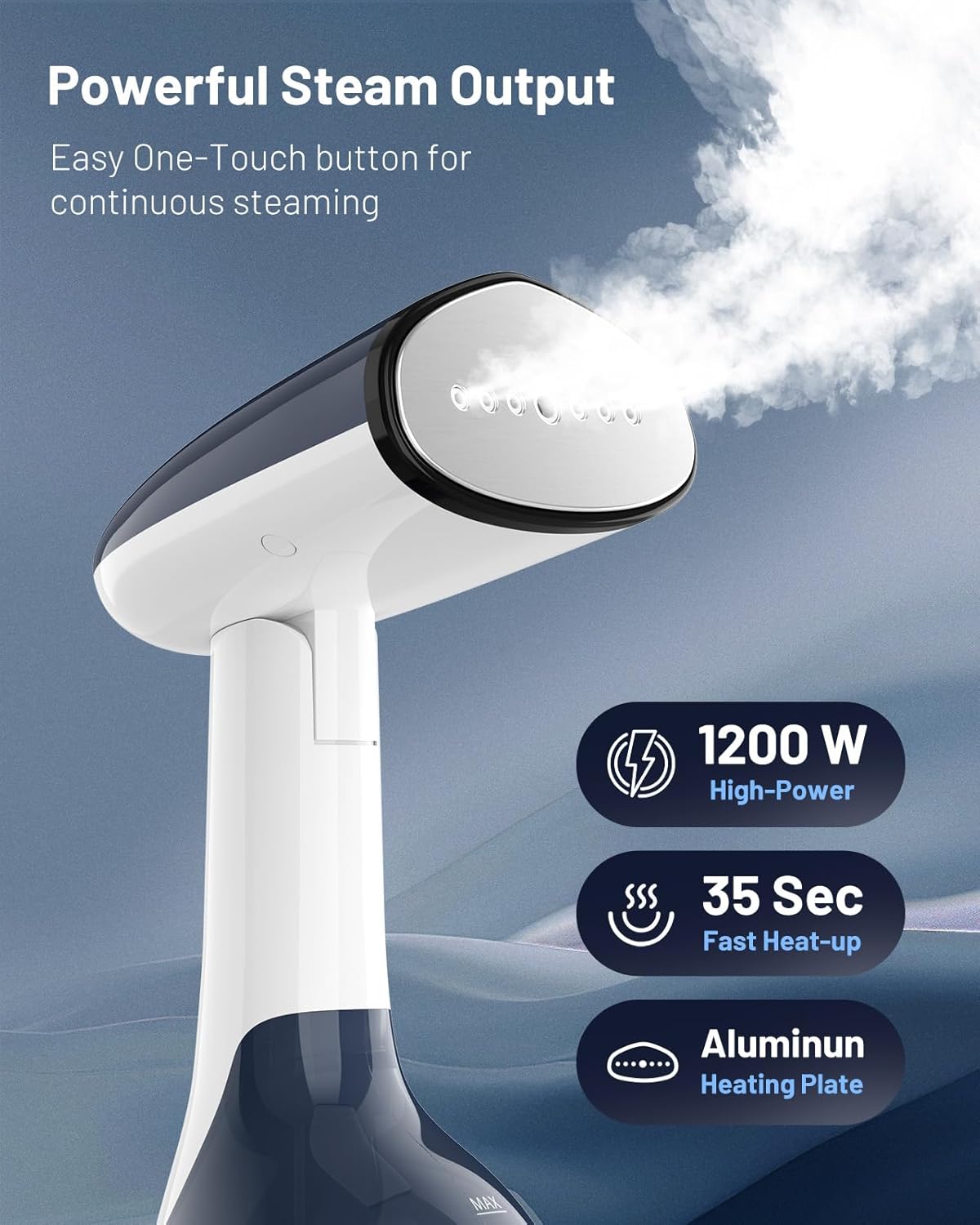 Beautural Portable Handheld Clothes Steamer - Fast 35-Second Heat-Up, Large Water Tank, Blue