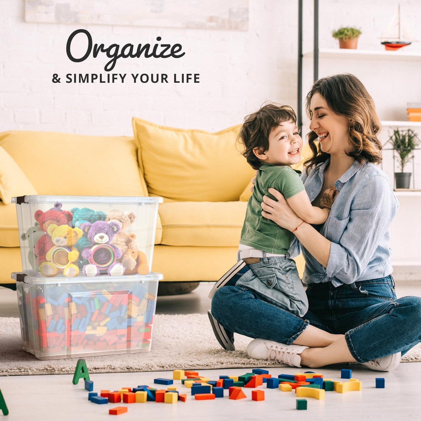 Lifetime Appliance Parts 34 Qt. Plastic Storage Bin Tote - Ultra Durable Lid & Secure Latching Buckles | Stackable Clear with Black Handle
