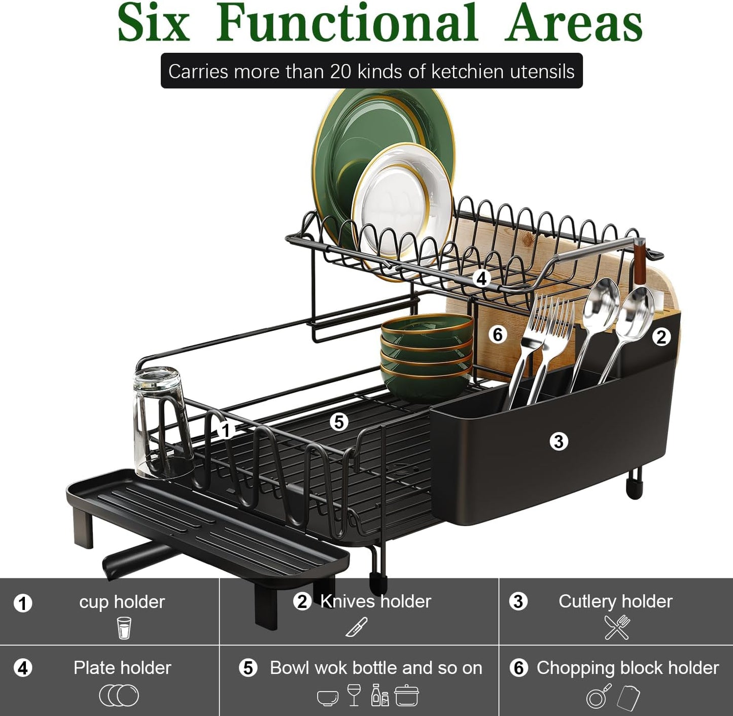 Runnatal Stainless Steel Dish Drying Rack - 2-Tier Large Capacity with Detachable Drainboard | Anti-Rust Design