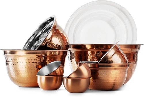 Cook With Color 18-Piece Mixing Bowls Set - Handcrafted Stainless Steel with Airtight Lids, Copper Finish