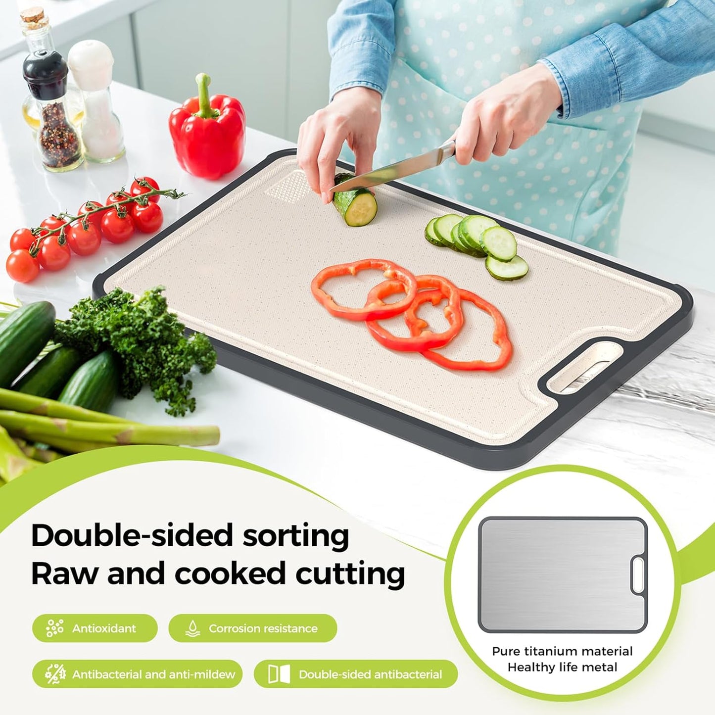 Titanium Cutting Board - Double-Sided Food Grade Design | Easy to Clean, Large 16” x 10” Size