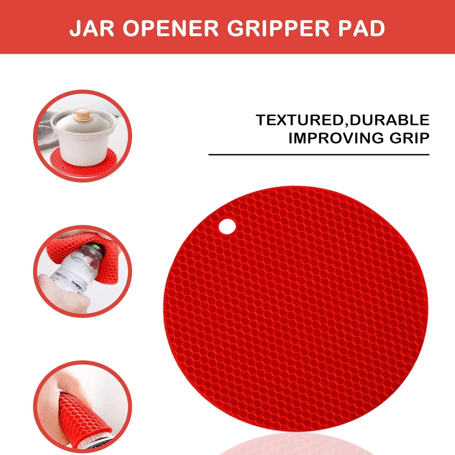 Regine Switzerland Jar Opener - 5-in-1 Multi-Function Lid Opener for Seniors with Arthritis | Non-Slip Grip Pad (Red)
