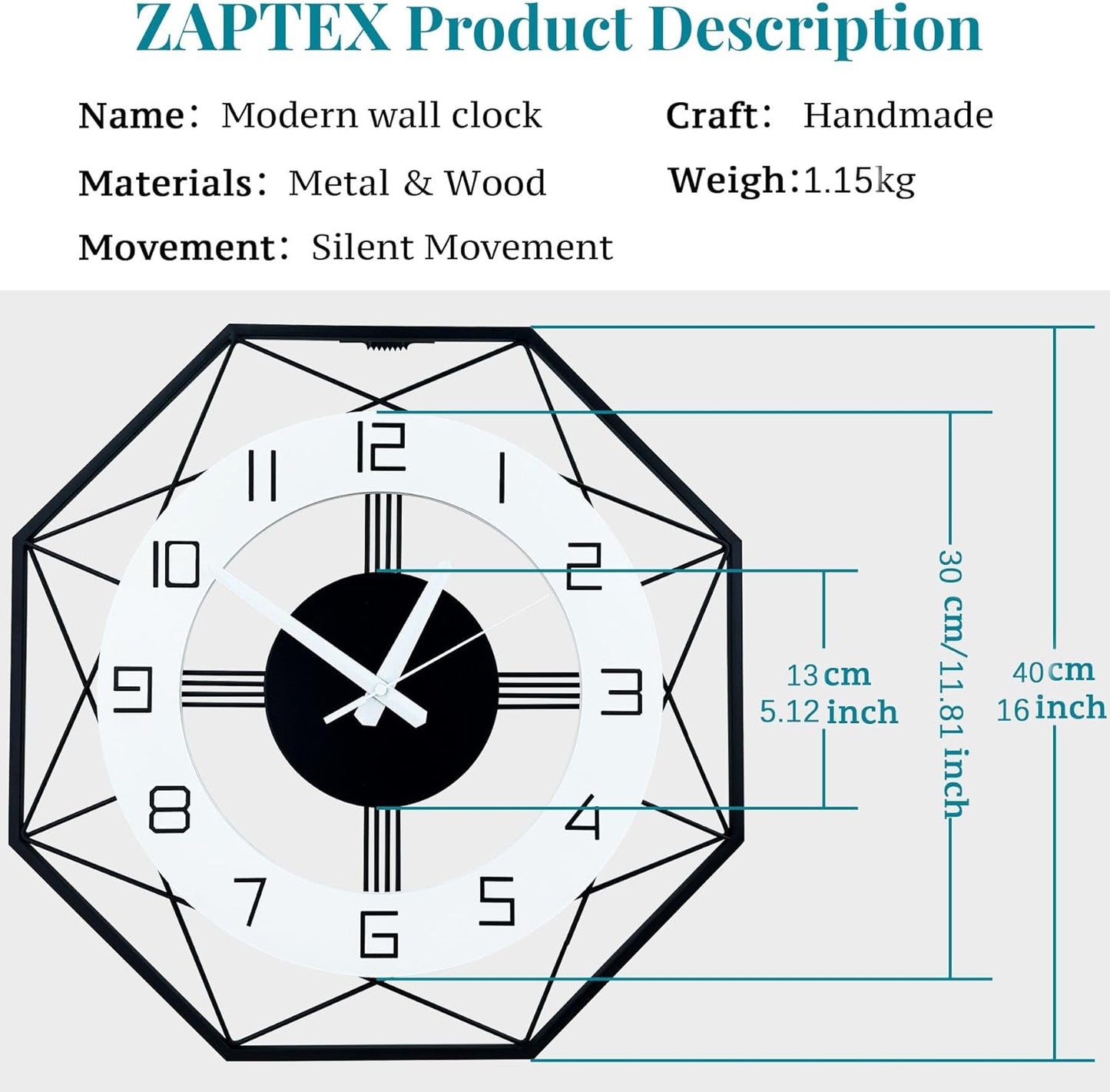 Large Wall Clock for Living Room Decor, Modern Decorative Silent Wall Clock, 15.7 Inch Big Wall Clocks Battery Operated Non Ticking Decoration Clocks Wall for Home Decor Bedroom Kitchen Office House