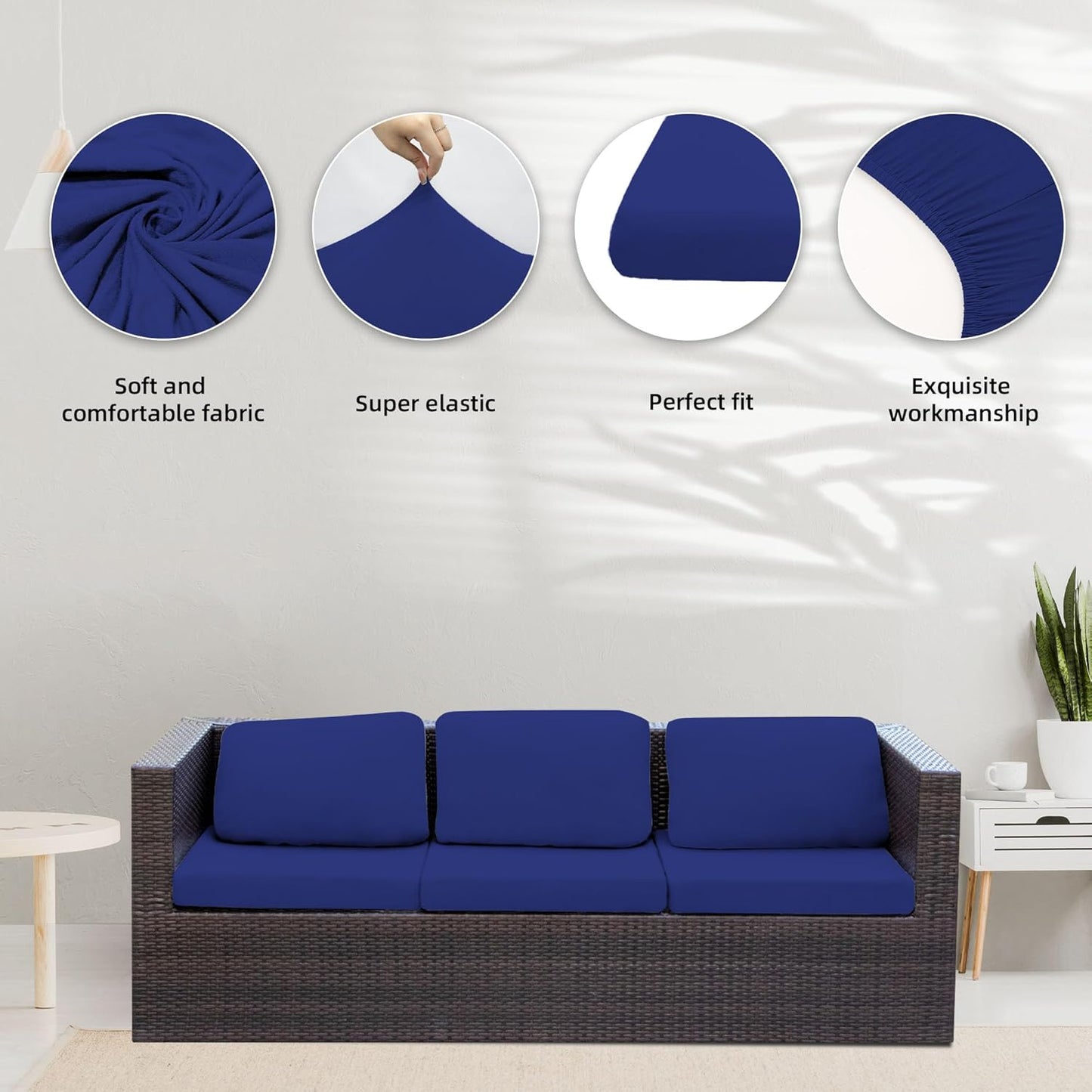 Skiennix 8-Piece Stretch Patio Cushion Covers - Washable Outdoor Sofa Slipcovers | Lake Blue