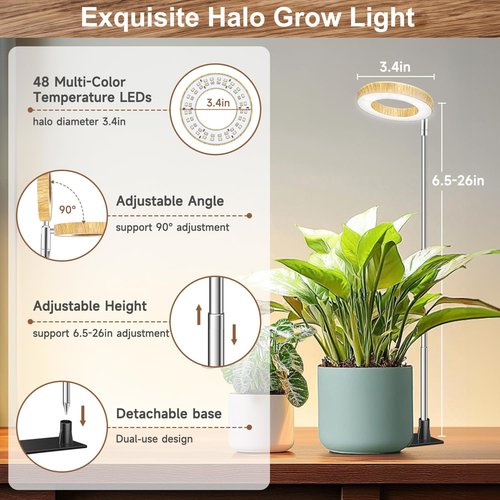 Aokrean Grow Light - 48 LEDs Full Spectrum Indoor Plant Light | Height Adjustable with Auto Timer & 5 Brightness Levels