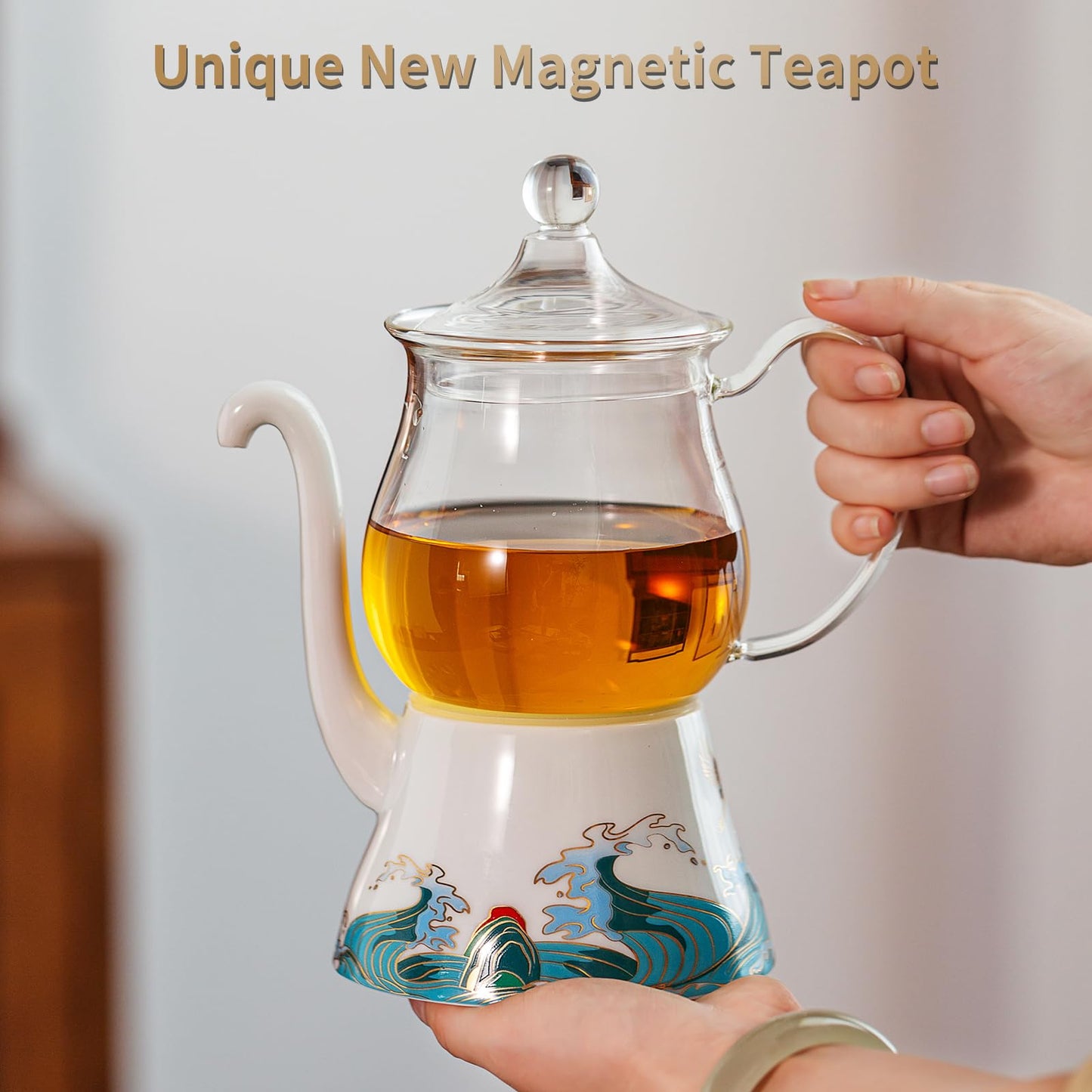 DUPODU Glass Teapot Set, Kungfu Glass Tea Pot With Infuser, For Tea Party, Semi Automatic, Teapot Set With Cups, Drip Rotating With Infuser Glass Teapot Set (2 Cups).