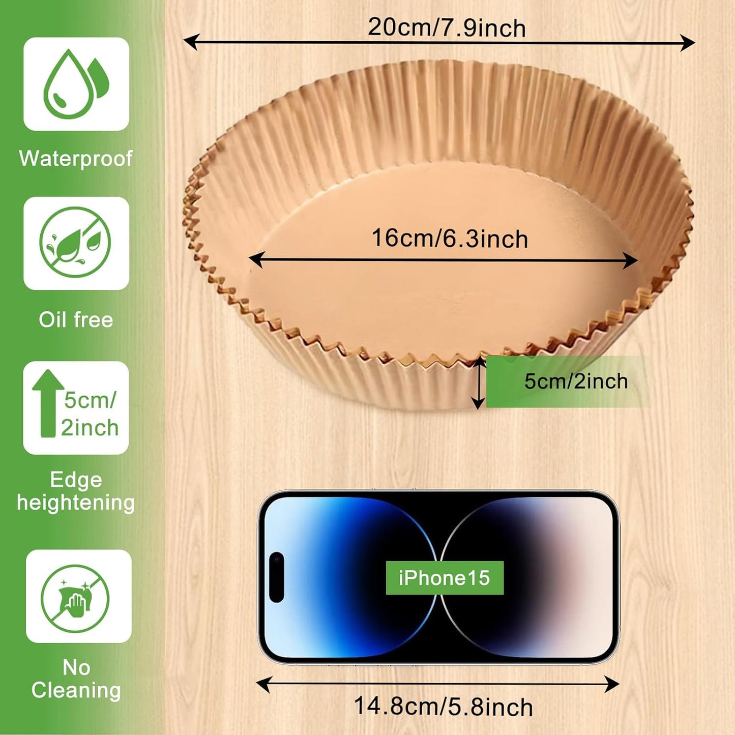 Skiennix Air Fryer Disposable Paper Liners - Non-Stick, Oil-Proof & Food Grade | 200 Pcs, 6.3" Bottom, 8" Top