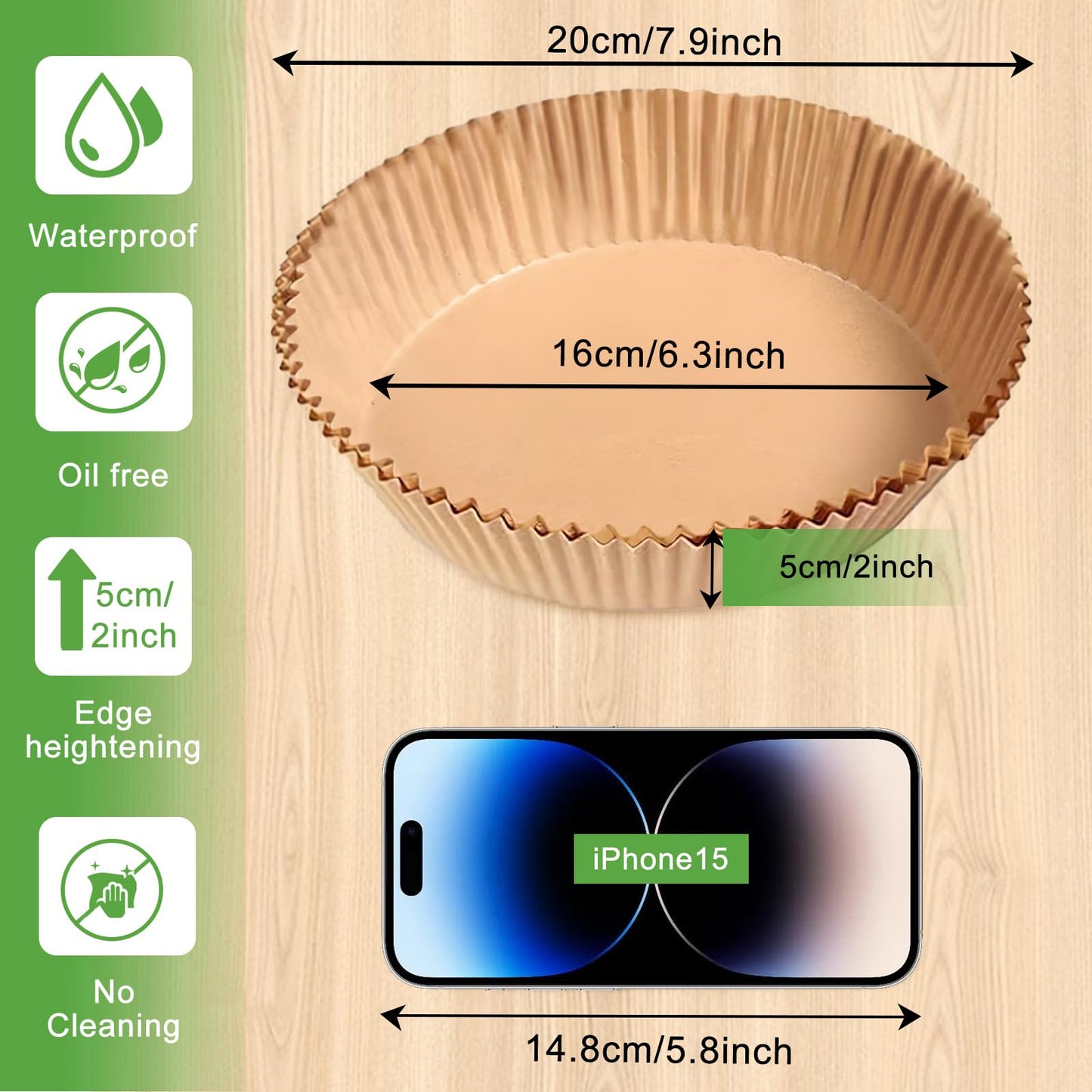 200pcs Air Fryer Disposable Paper Liner, Non-Stick Disposable Air Fryer Parchment Paper Liners, Baking Paper for Air Fryer Oil-Proof, Water-Proof, Food Grade Parchment（6.3" in Bottom, 8" on top）