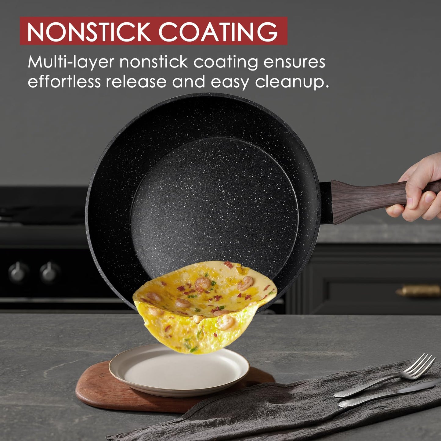 Kikcoin Nonstick Grill Pan for Indoor Cooking，9.5 Inch Versatile Griddle for Stove Tops Steak Pan with Pour Spouts