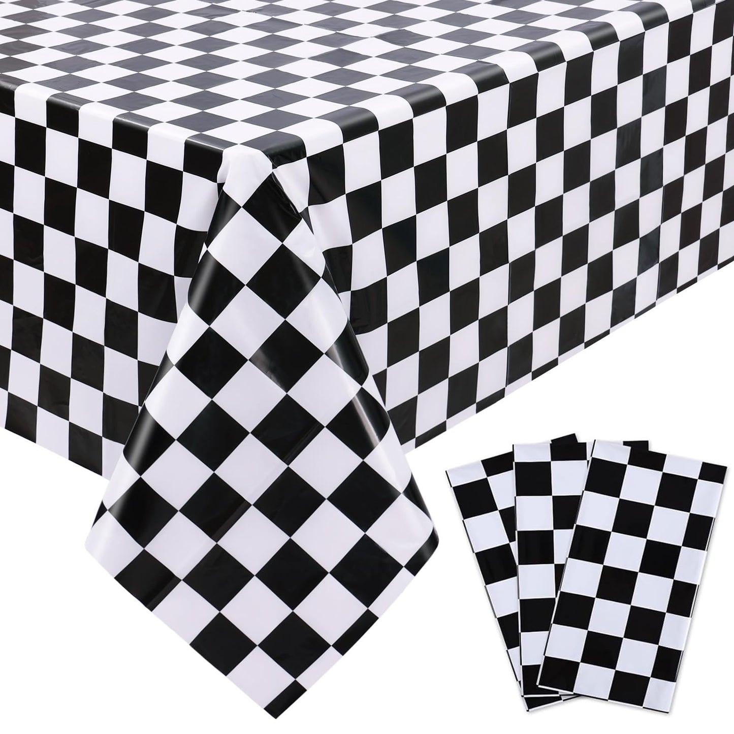 Kesfey 12 Packs Black and White Checkered Tablecloths 54 x 108 Inches Disposable Plastic Checkered Flag Racing Table Cover Waterproof Rectangle Race Car Table Cloth for Picnic Party Retro Celebration