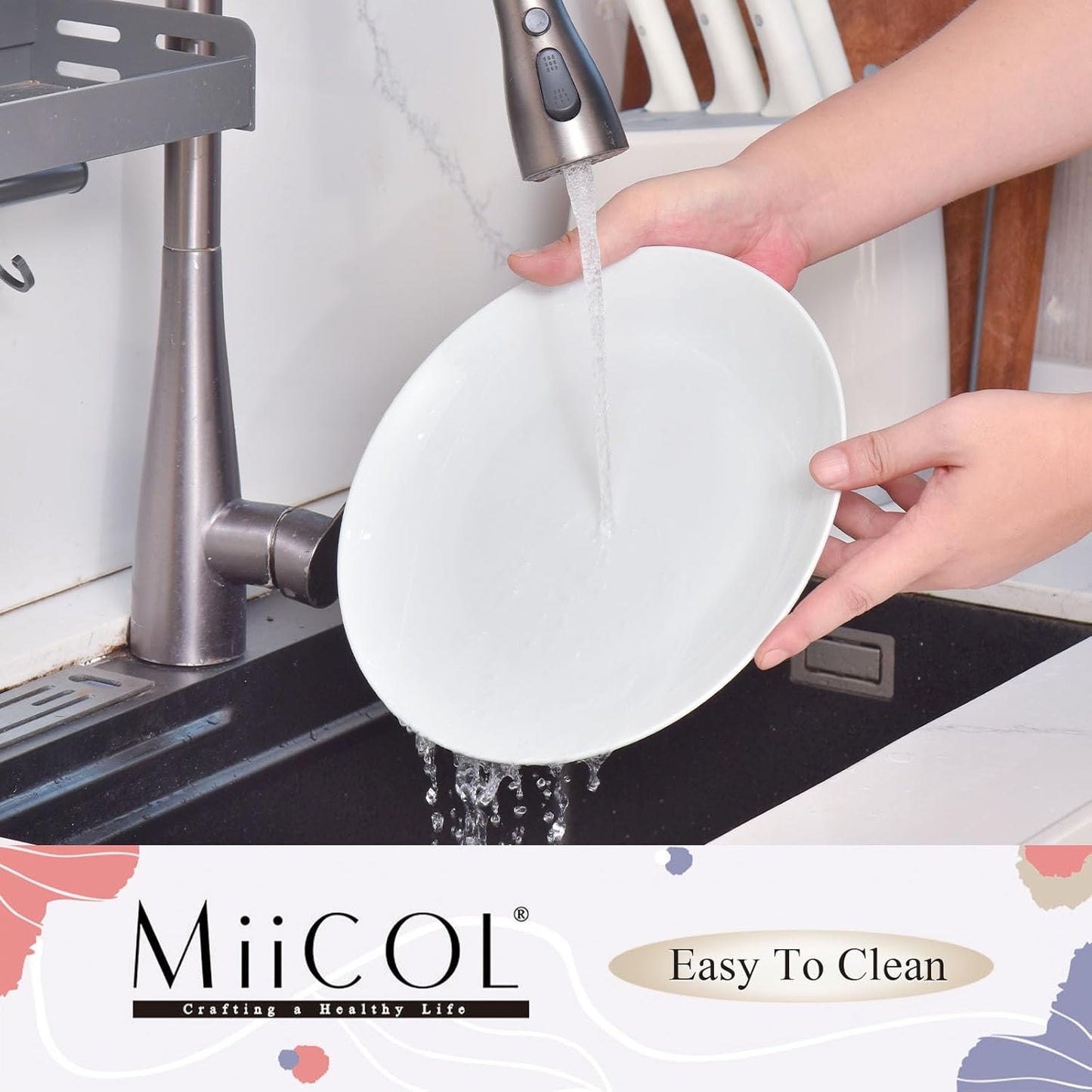 Miicol Ceramic Dinner Plates - Set of 4 Large 10.5-Inch White Porcelain Dishes | Microwave & Dishwasher Safe