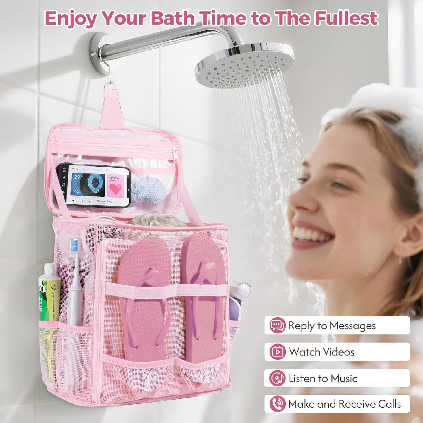 Tiostep Portable Mesh Shower Caddy - Collapsible Toiletry Organizer with Hanging Hook | Quick Dry, Large Capacity for Travel & Dorms