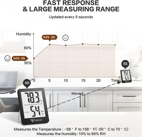 DOQAUS Digital Hygrometer - Accurate Indoor Thermometer with 5s Fast Refresh | Black Color for Home & Office