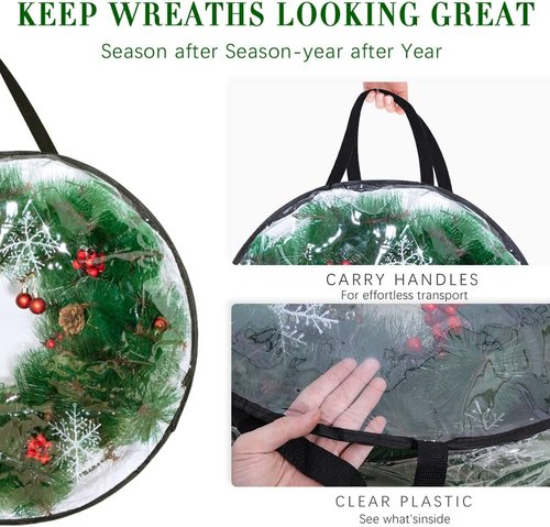 Clear Wreath Storage Bags by [Brand Name] - 2-Pack 24'' Christmas Wreath Containers with Dual Zippers