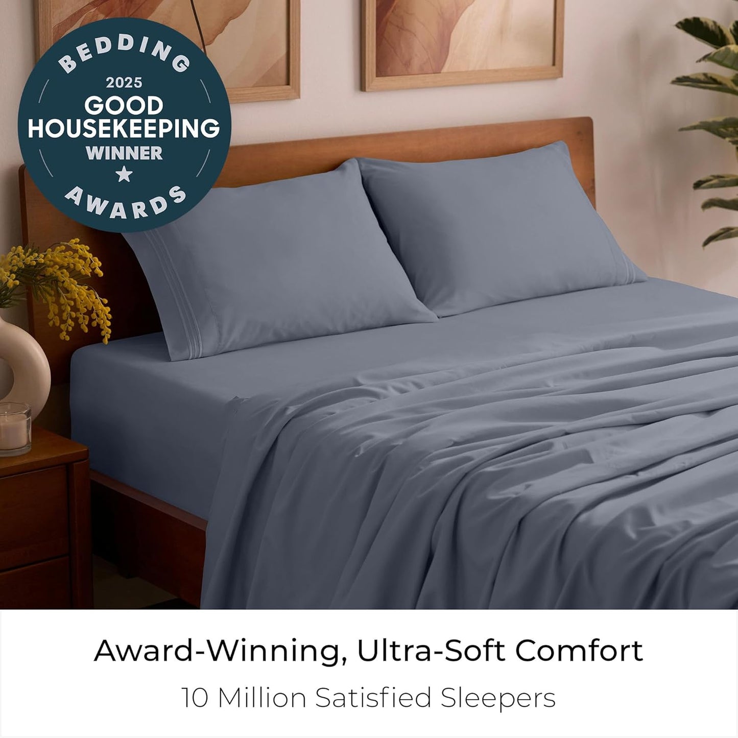 Mellanni Full Sheets Set - 4 PC Hotel Luxury Bedding | Extra Soft, Cooling, Wrinkle & Stain Resistant (Full, Mineral Gray)