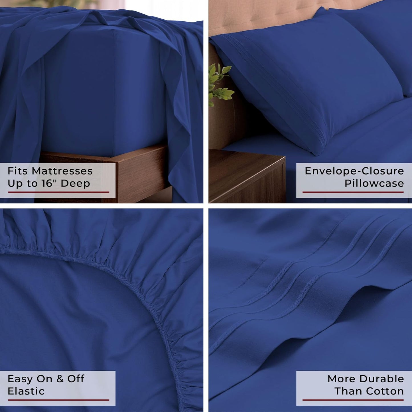 Mellanni California King Sheets Set - 4 PC Hotel Luxury Bedding | Extra Soft, Cooling, Stain Resistant - Royal Blue