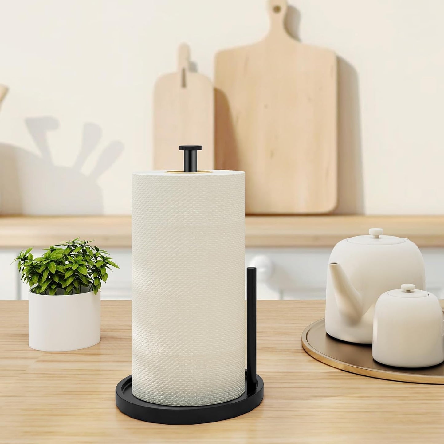Stainless Steel Paper Towel Holder - Freestanding Design with Anti-Slip Weighted Base | Black Finish