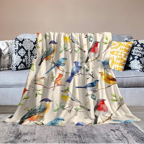Birds Blanket Spring Gifts for Girls & Boys - Soft, Warm Fleece & Flannel Plush Blankets for Bed, Sofa, Couch - 40"x50"