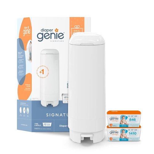 Diaper Genie Signature Gift Set - Easy Roll Refill with 48 Bags | Holds Up to 2256 Newborn Diapers