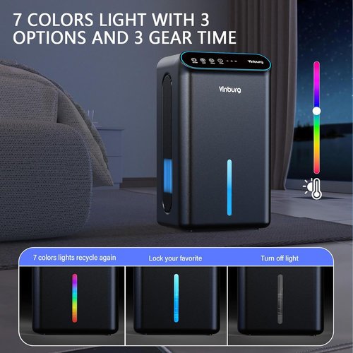 Dehumidifier | Skiennix 1000 Sq.Ft Small Quiet Unit with Auto Shut Off, Aromatherapy & 7-Color LED Light