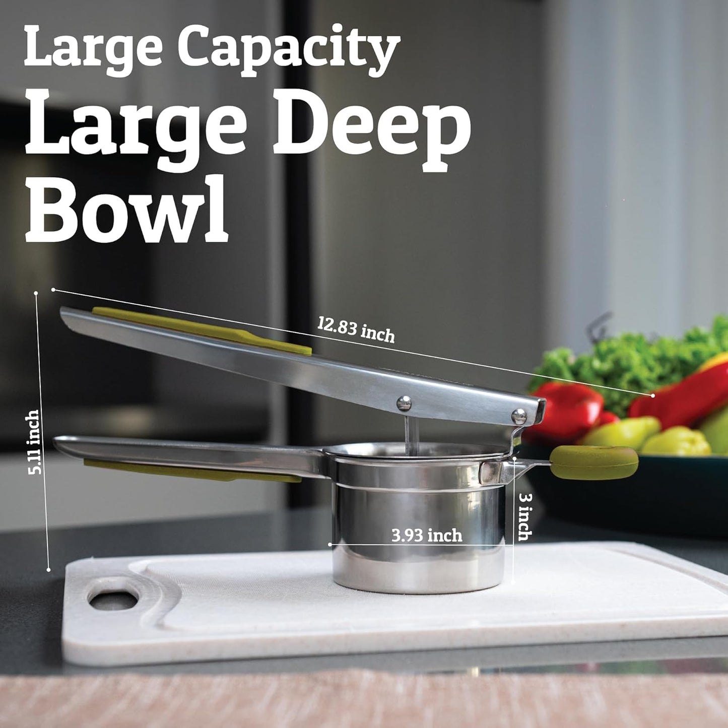 PriorityChef 15oz Potato Ricer - Heavy Duty Stainless Steel Masher with 3 Discs | Olive Green