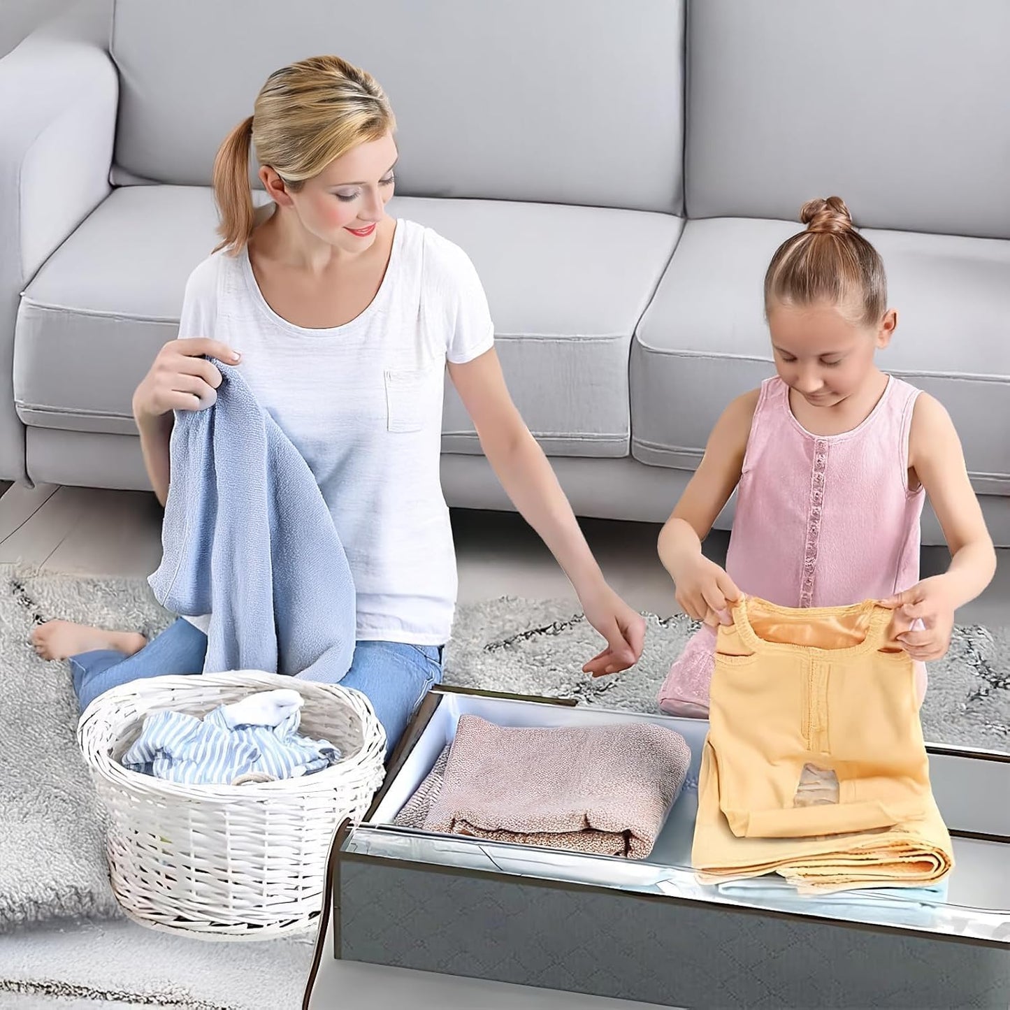 90L Under Bed Storage Containers by [Brand Name] - Foldable Organizers for Blankets, Towels & More | Grey, 4 Pack