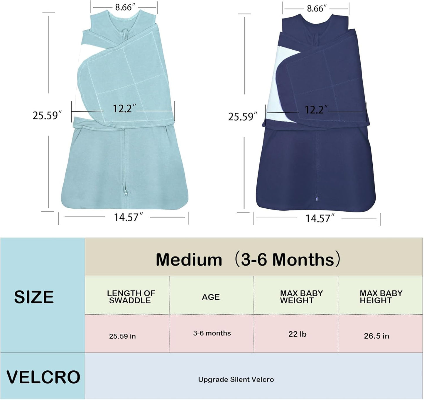 Skiennix Baby Sleep Sack Swaddle - 3-Way Adjustable Organic Cotton Blanket | 2 Pack for 3-6 Months (Cyan & Navy Blue)